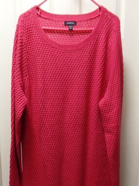 Lands' End XL TALL 18 PINK Textured Honeycomb Knit w Ribbed Sides Sweater